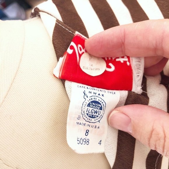 VTG 1970s Sheer Boho Prairie Brown & White Striped Union Made Ruffle Dress Small - Picture 9 of 9